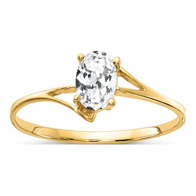 14K Yellow Gold CZ Oval Bypass Ring