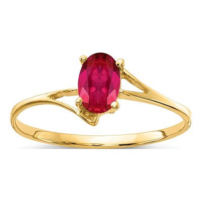 14K Yellow Gold Ruby Oval Bypass Ring