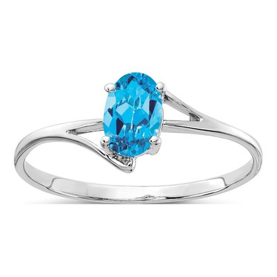 14K White Gold Swiss Blue Topaz Oval Ring