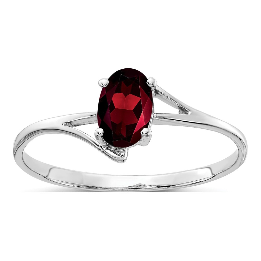 14K White Gold Garnet Oval Bypass Ring