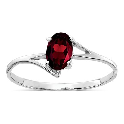 14K White Gold Garnet Oval Bypass Ring