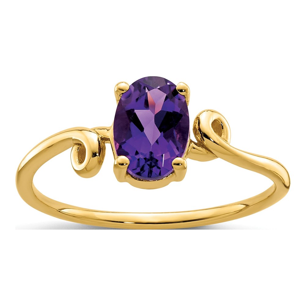 14K Yellow Gold Amethyst Oval Checkerboard Ring