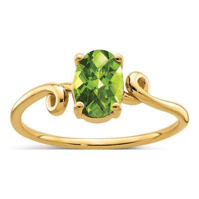 14K Yellow Gold Peridot Checkerboard Ring