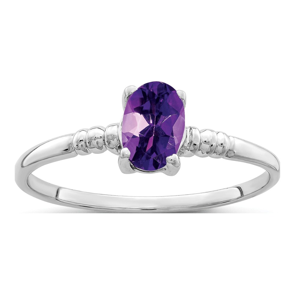 14K White Gold Oval Amethyst Ring