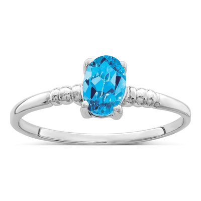 14K White Gold Swiss Blue Topaz Oval Ring