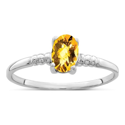 14K White Gold Citrine Oval Checker-Cut Ring