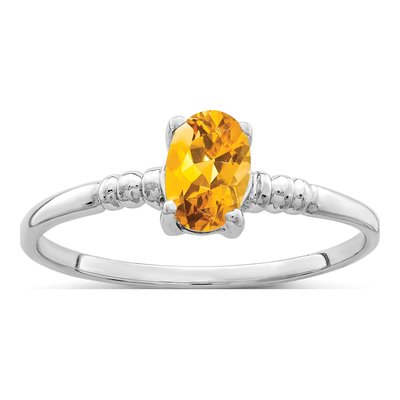 14K White Gold Citrine Oval Ring