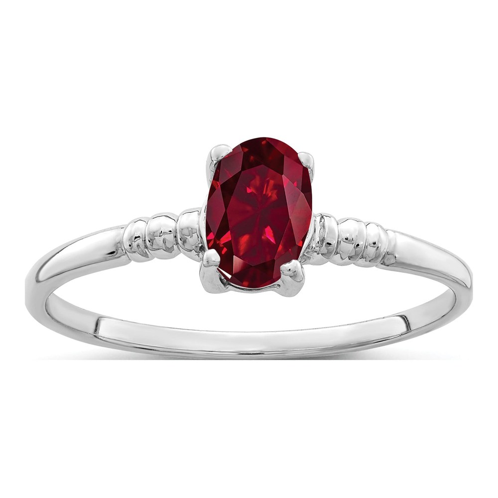14K White Gold Lab-Created Ruby Oval Ring