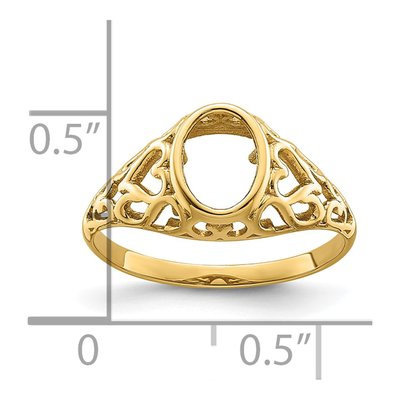 14K Yellow Gold Heart Filigree Ring Mounting – view 6