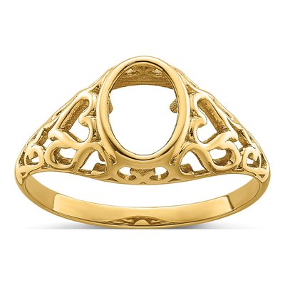 14K Yellow Gold Heart Filigree Ring Mounting