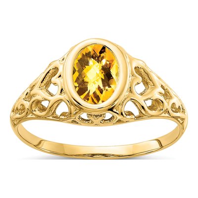 14K Yellow Gold Citrine Oval Filigree Ring