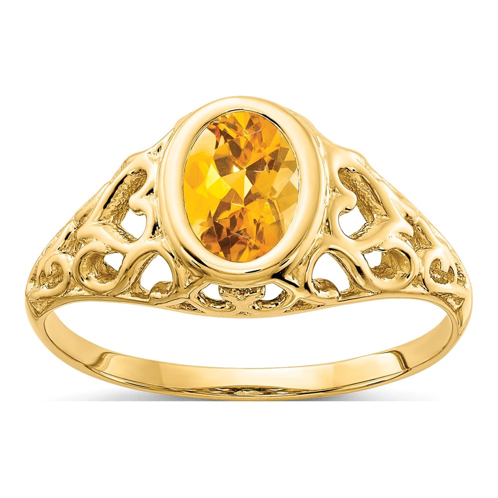 14K Yellow Gold Citrine Oval Filigree Heart Ring