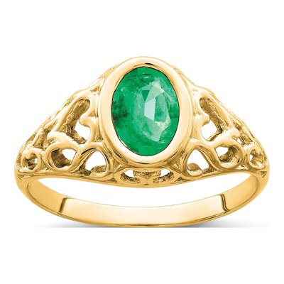 14K Yellow Gold Emerald Heart Filigree Ring