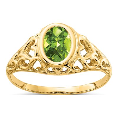 14K Yellow Gold Peridot Oval Checker Ring