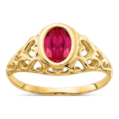 14K Yellow Gold Ruby Filigree Heart Ring