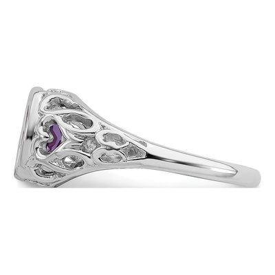 14K White Gold Amethyst Filigree Heart Ring – view 4