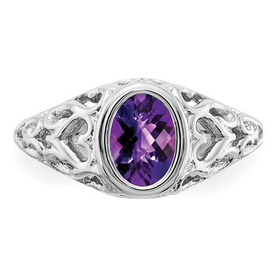 14K White Gold Amethyst Filigree Heart Ring – view 5