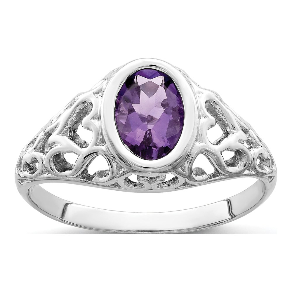 14K White Gold Amethyst Filigree Heart Ring