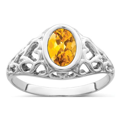14K White Gold Citrine Heart Filigree Ring