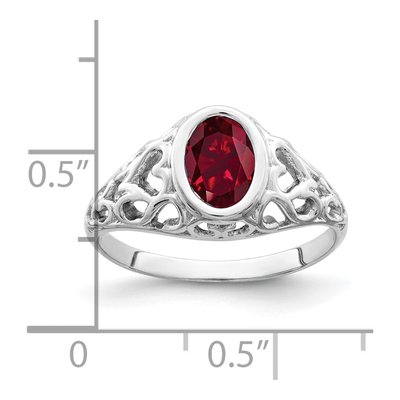 14K White Gold Lab-Created Ruby Oval Ring – view 2