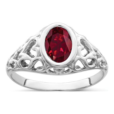 14K White Gold Lab-Created Ruby Oval Ring