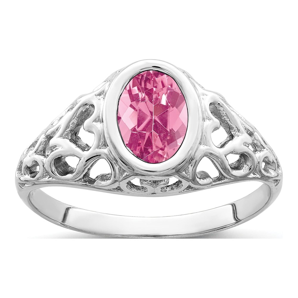 14K White Gold Pink Tourmaline Heart Filigree Ring