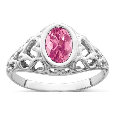 14K White Gold Pink Tourmaline Heart Filigree Ring
