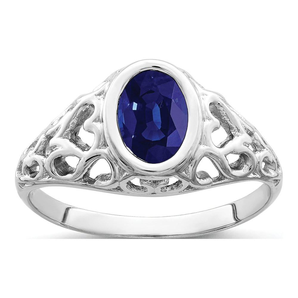 14K White Gold Sapphire Filigree Heart Ring