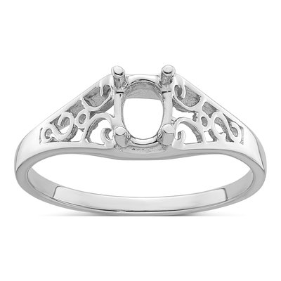 14K White Gold Filigree for Oval Ring Mounting