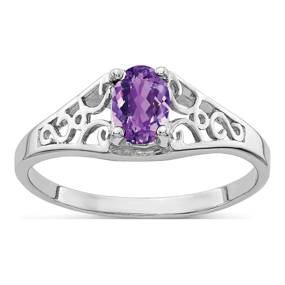 14K White Gold Amethyst Oval Filigree Ring