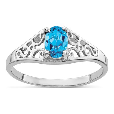 14K White Gold Swiss Blue Topaz Oval Filigree Ring