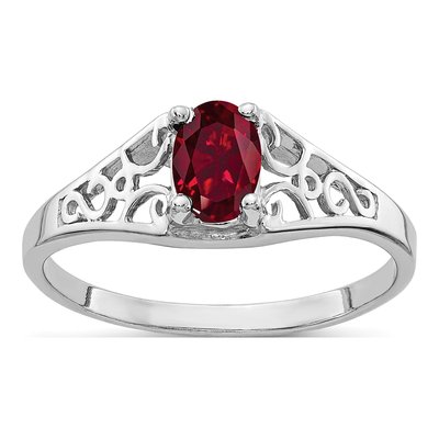 14K White Gold Lab-Created Ruby Filigree Ring
