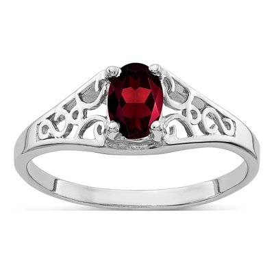 14K White Gold Garnet Oval Filigree Ring