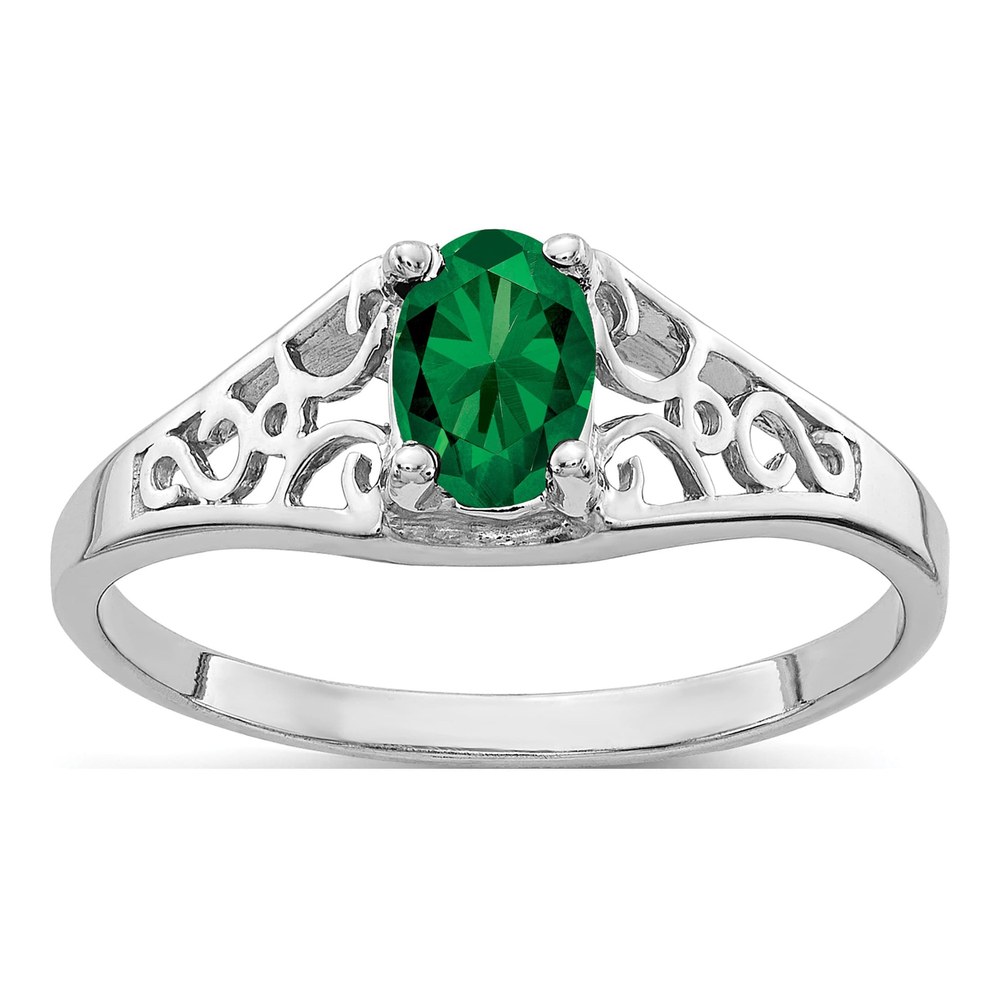 14K White Gold Lab-Created Helenite St Helens Filigree Ring