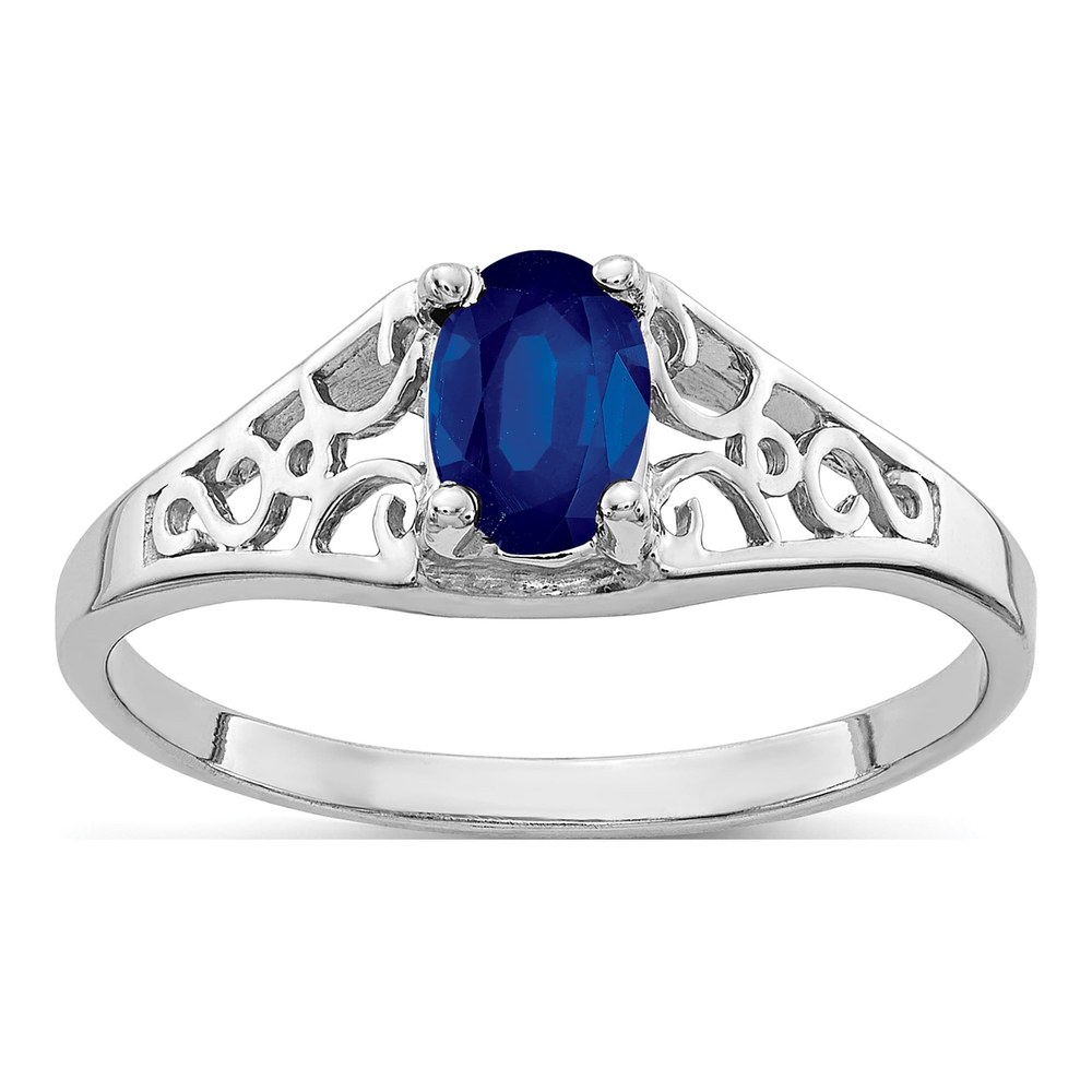 14K White Gold Sapphire Oval Filigree Ring