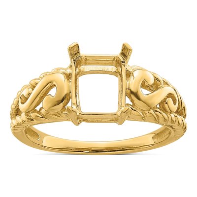 14K Yellow Gold Emerald-Cut Gem Ring Mounting