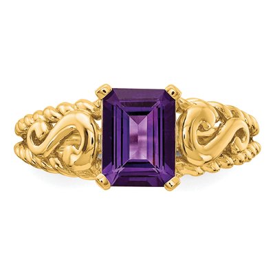 14K Yellow Gold Amethyst Emerald-Cut Ring – view 5