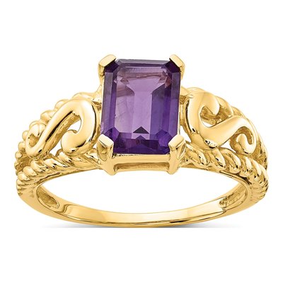 14K Yellow Gold Amethyst Emerald-Cut Ring