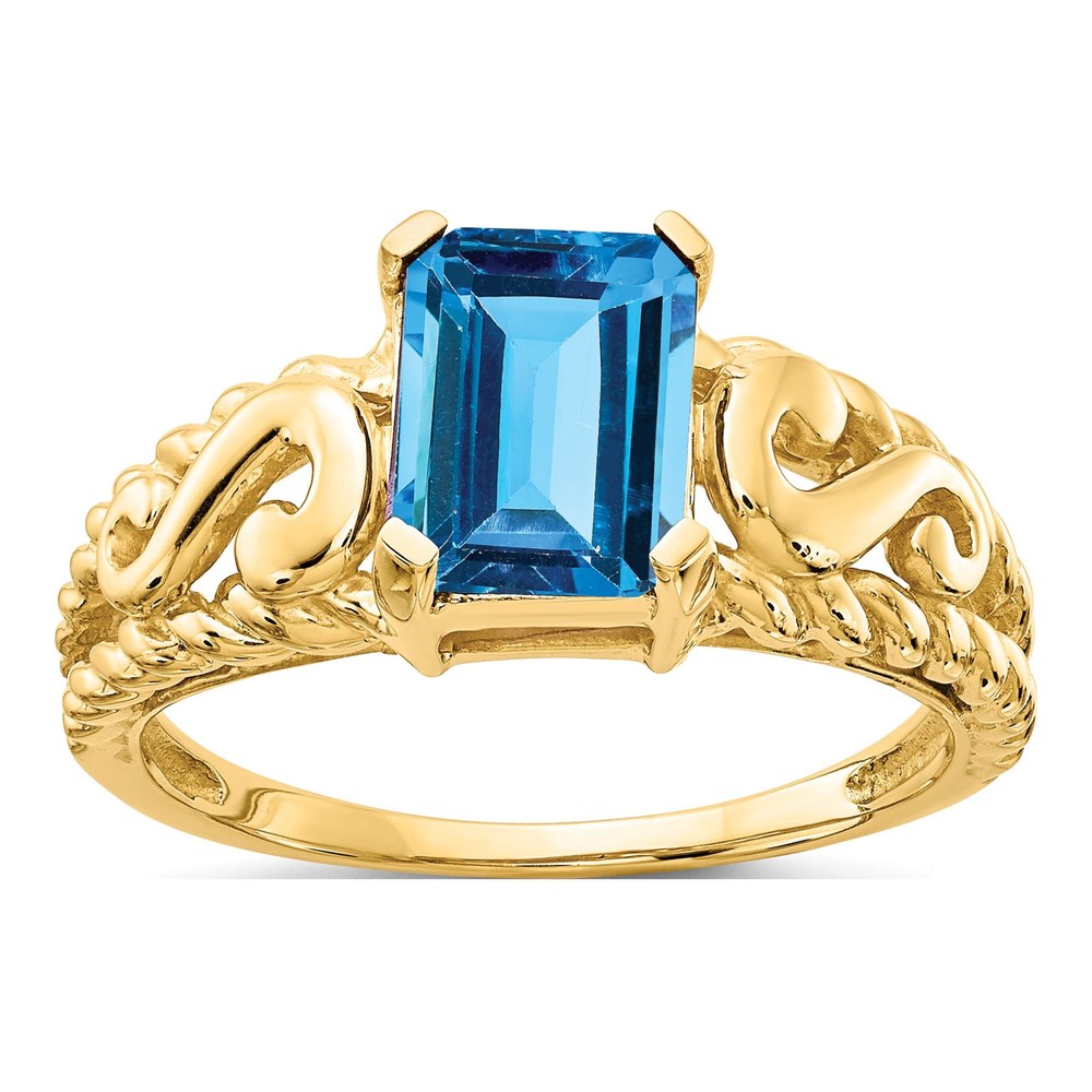 14K Yellow Gold Swiss Blue Topaz Emerald-Cut Ring