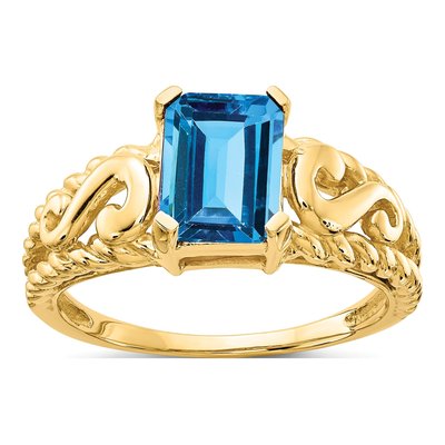14K Yellow Gold Swiss Blue Topaz Emerald-Cut Ring