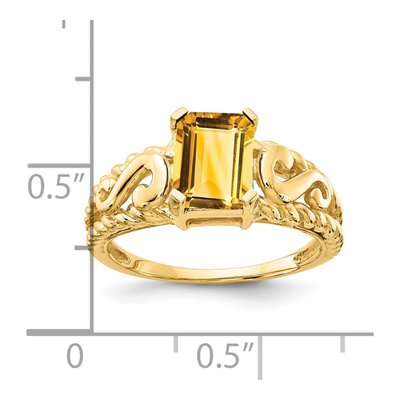 14K Yellow Gold Citrine Emerald-Cut Ring – view 2