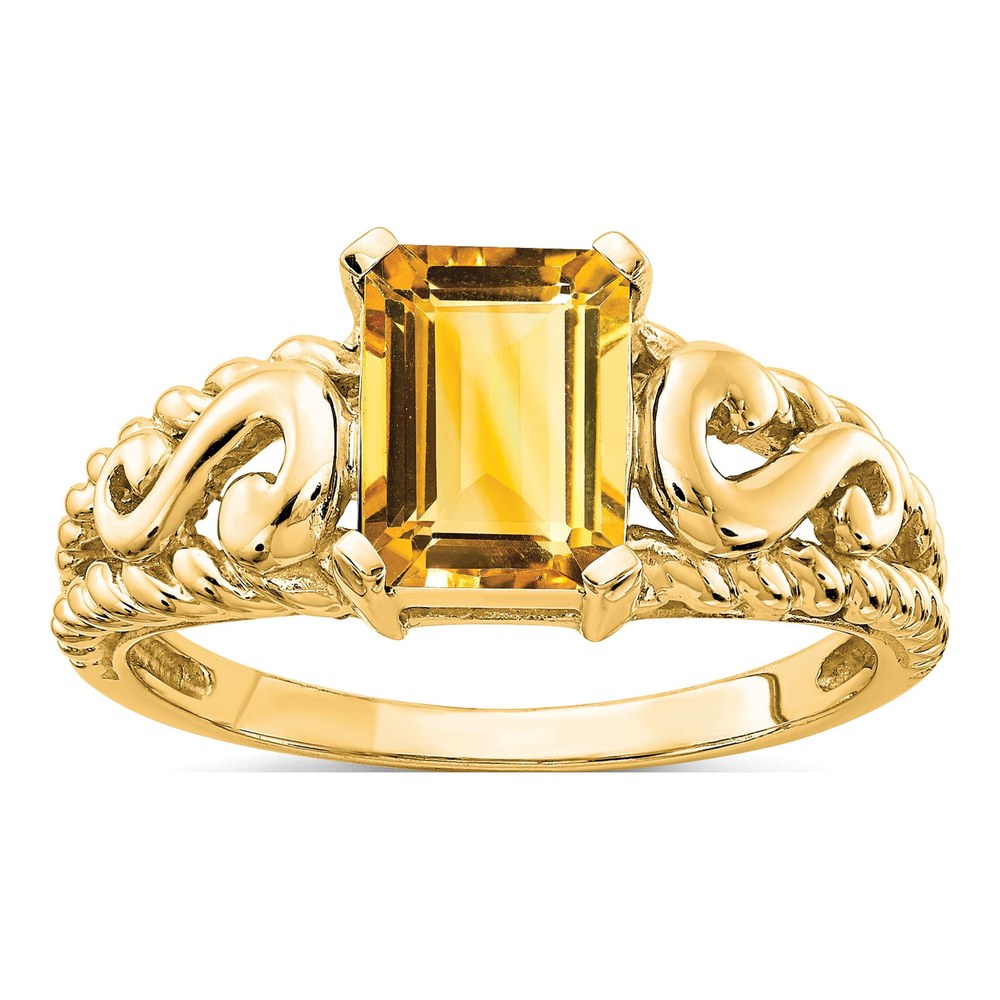 14K Yellow Gold Citrine Emerald-Cut Ring