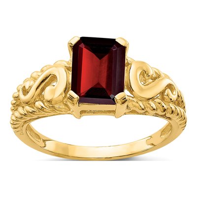14K Yellow Gold Garnet Emerald-Cut Ring