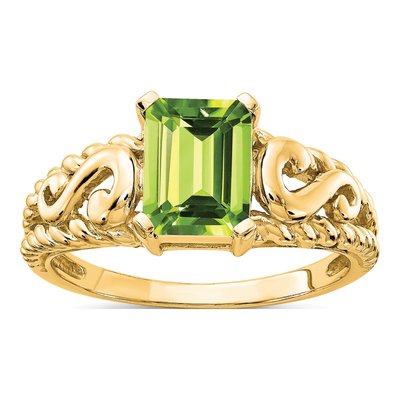 14K Yellow Gold Peridot Cut Ring