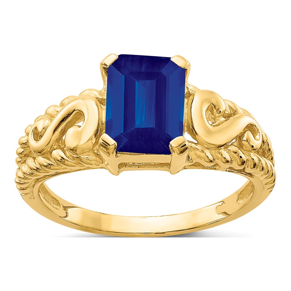 14K Yellow Gold Emerald-Cut Blue Sapphire Ring