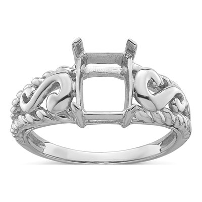 14K White Gold Emerald-Cut Ring Mounting