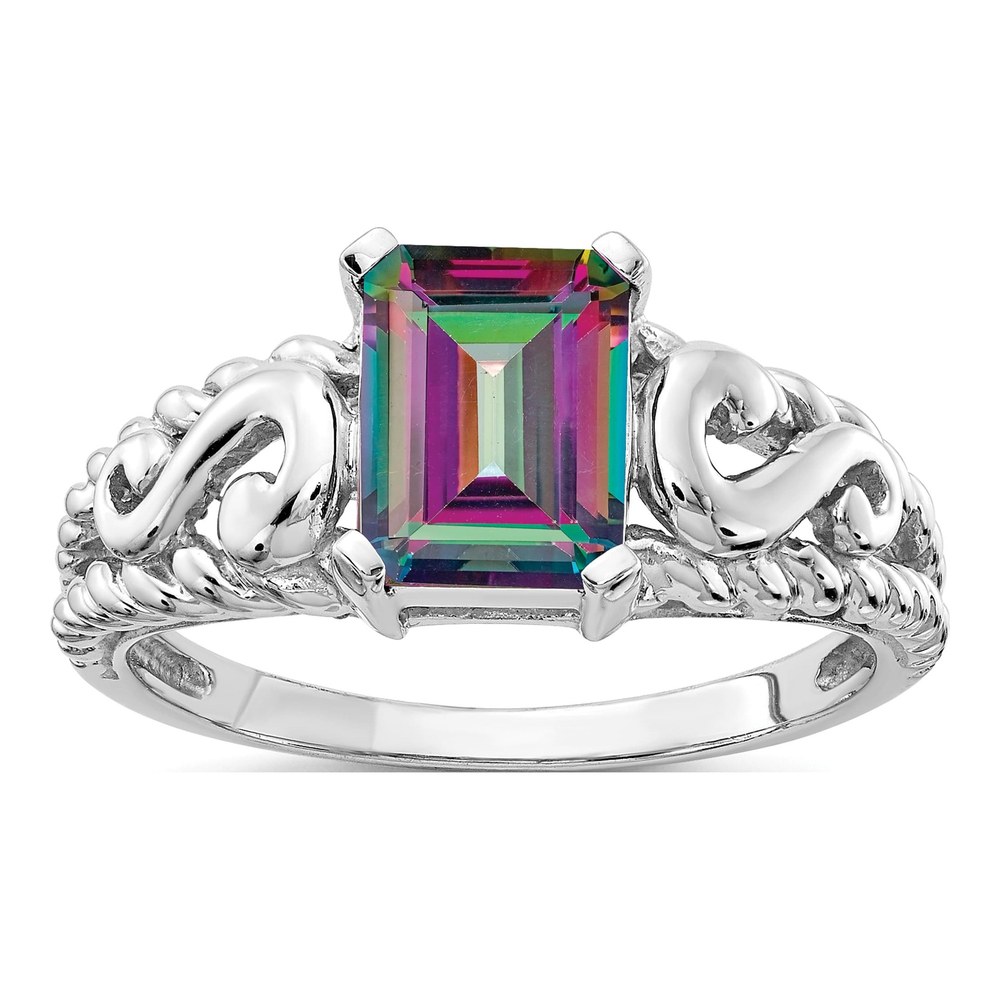 14K White Gold Mystic Fire Topaz Emerald-Cut Ring
