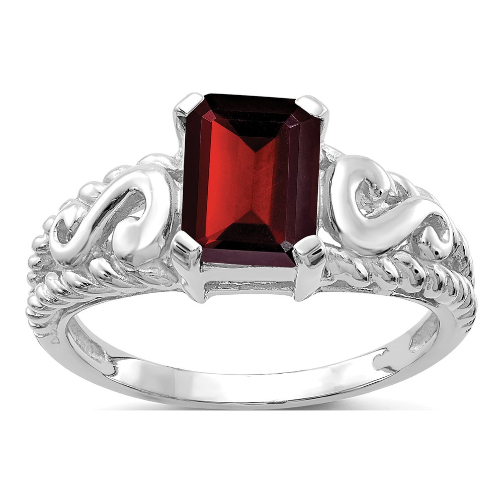 14K White Gold Garnet Emerald-Cut Ring