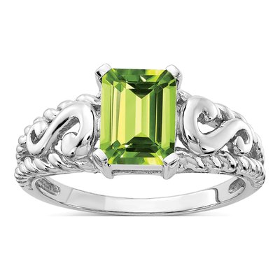 14K White Gold Peridot Emerald-Cut Ring