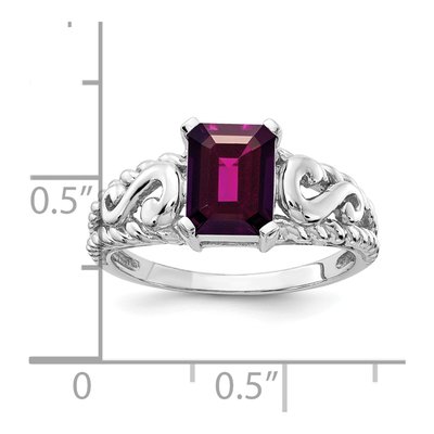 14K White Gold Rhodolite Garnet Emerald-Cut Ring – view 2